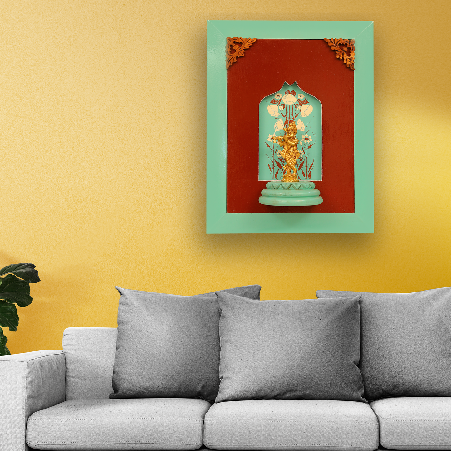 Brass Lord Krishna Wooden Frame