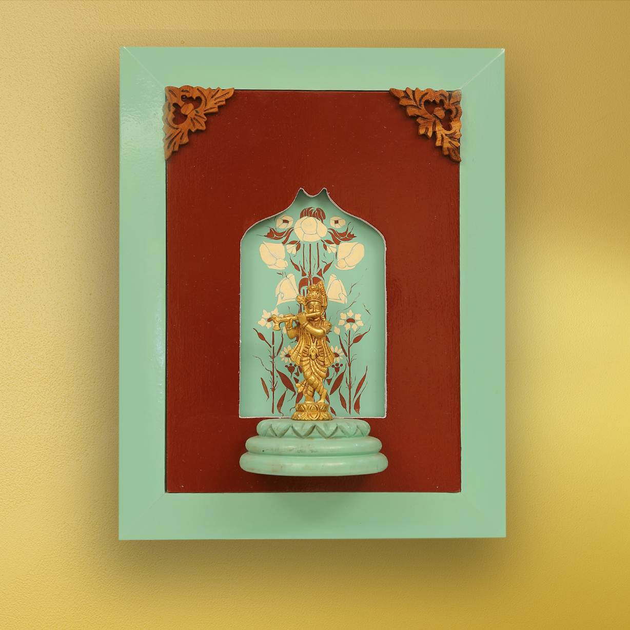 Brass Lord Krishna Wooden Frame