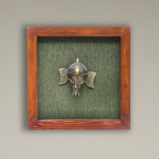 Brass Elephant Head Wooden Wall Frame