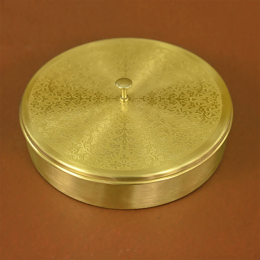 Brass Engraved Masala Box with Spoon