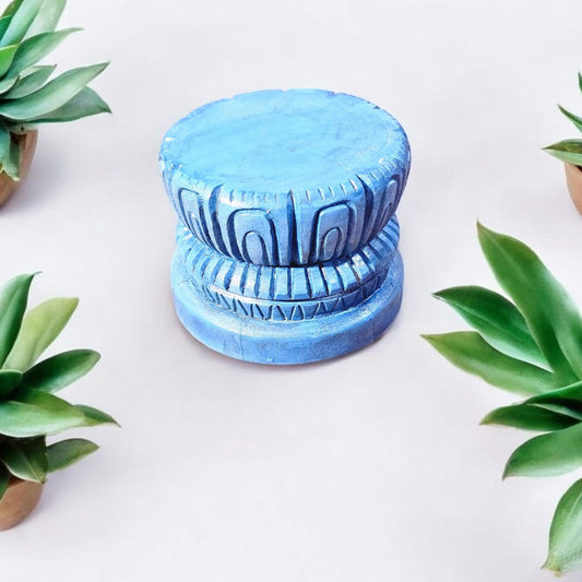 Handcrafted Blue Wooden Decorative Stand