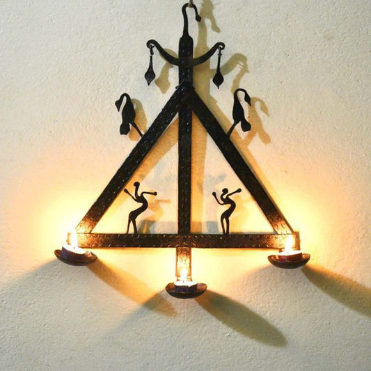 Wrought Iron Tribal 3 - Tea Light Holder Wall Hanging: Artistic Illumination for Your Space