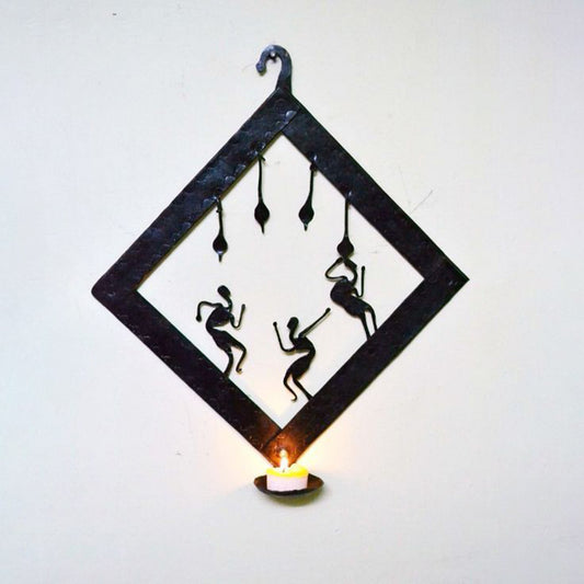 Wrought Black Iron Tea Light Holder Wall Hanging